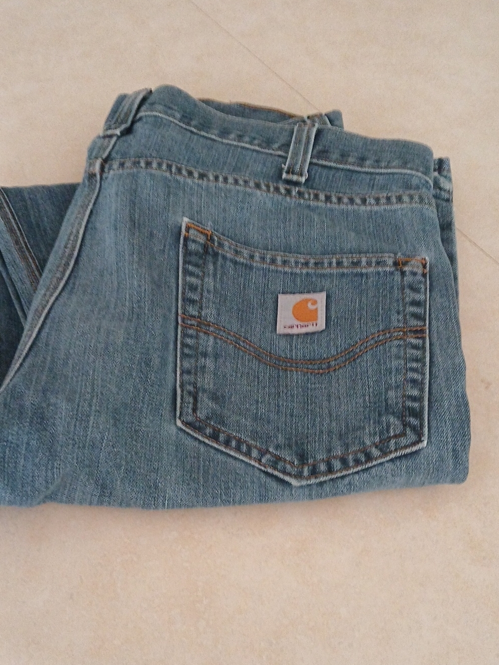 Carhartt Men's Straight Leg Blue Denim Jeans with Back Pocket Logo